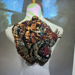 Vintage Tiger Gold Sequins Sew on patches for Clothes back patch Embroidery